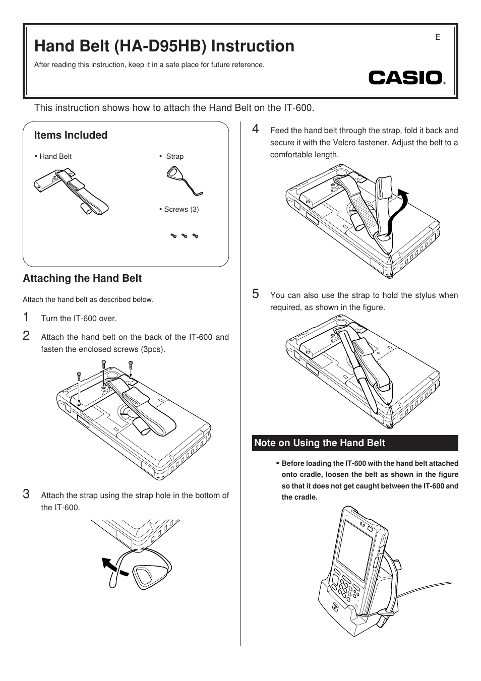 Casio HA-D95HB User Manual | 1 page