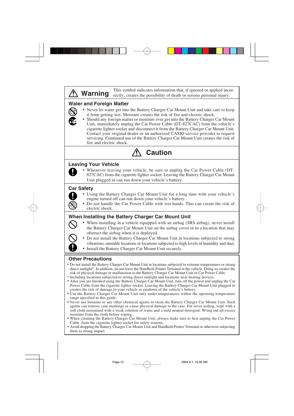 Warning caution | Casio HA-B34AT User Manual | Page 10 / 24