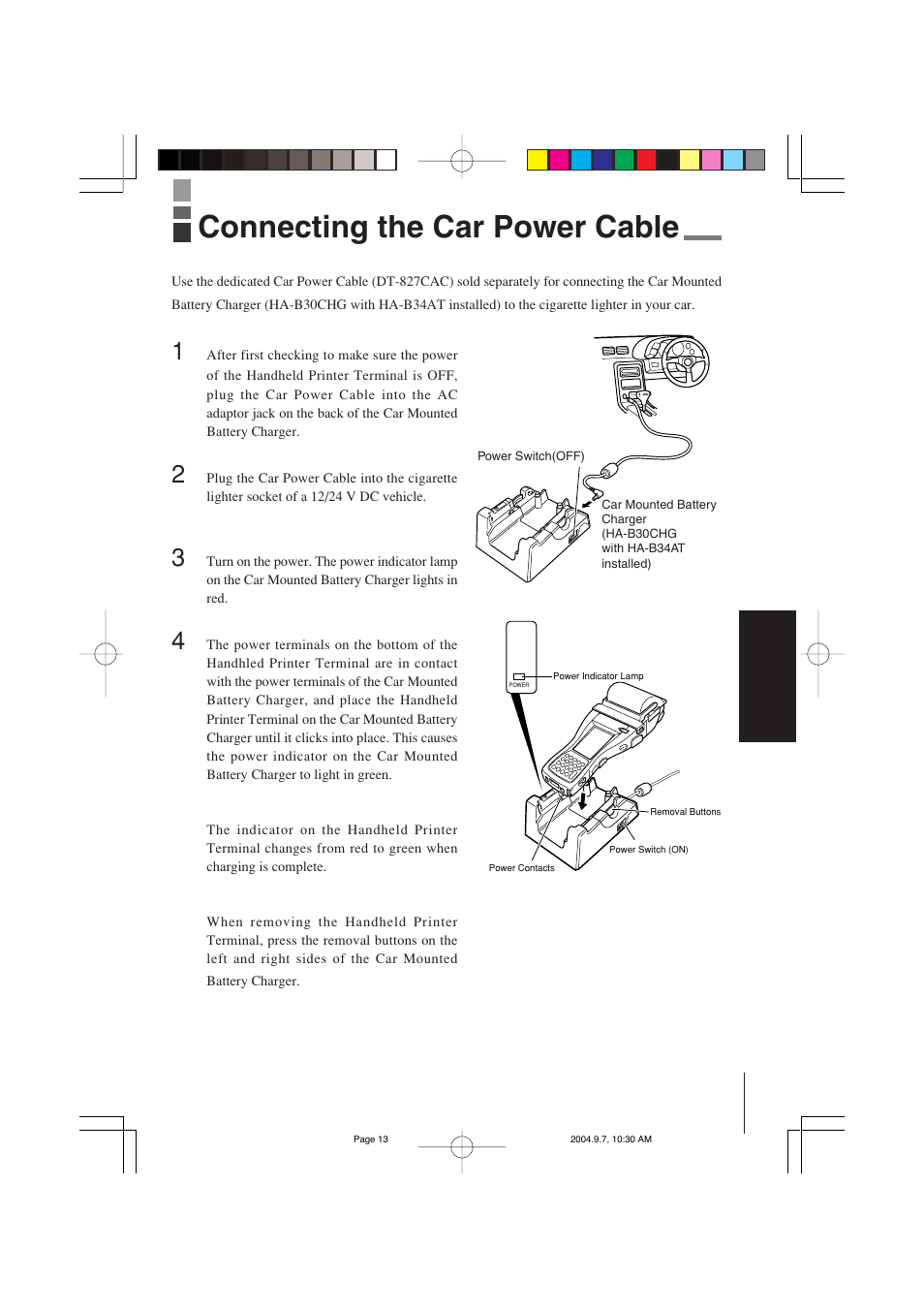 Connecting the car power cable | Casio HA-B34AT User Manual | Page 13 / 24