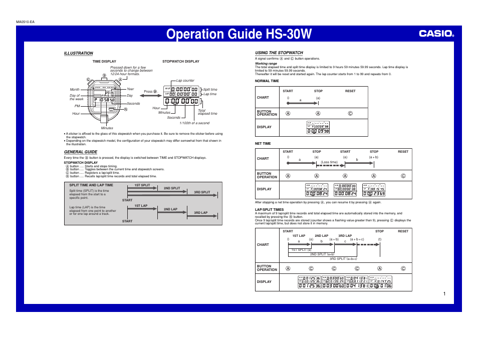 Casio HS-30W User Manual | 2 pages