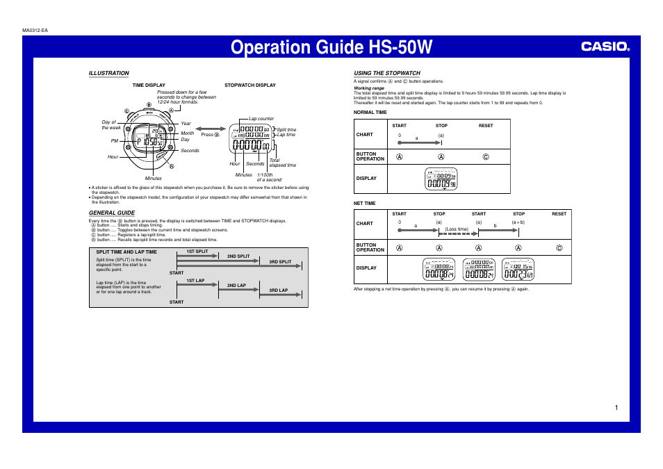 Casio HS-50W User Manual | 2 pages