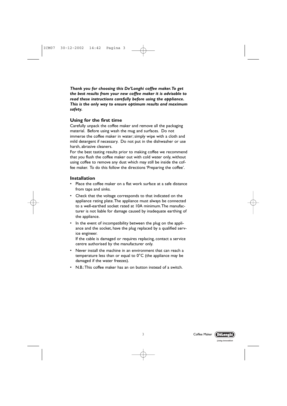 DeLonghi Maker ICM07 User Manual | Page 3 / 7