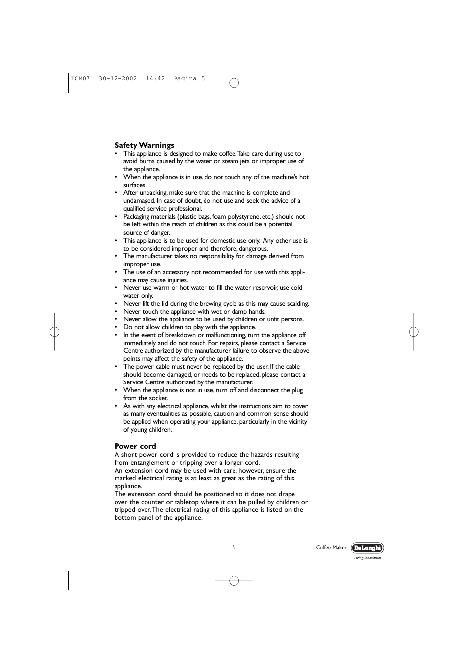 DeLonghi Maker ICM07 User Manual | Page 5 / 7