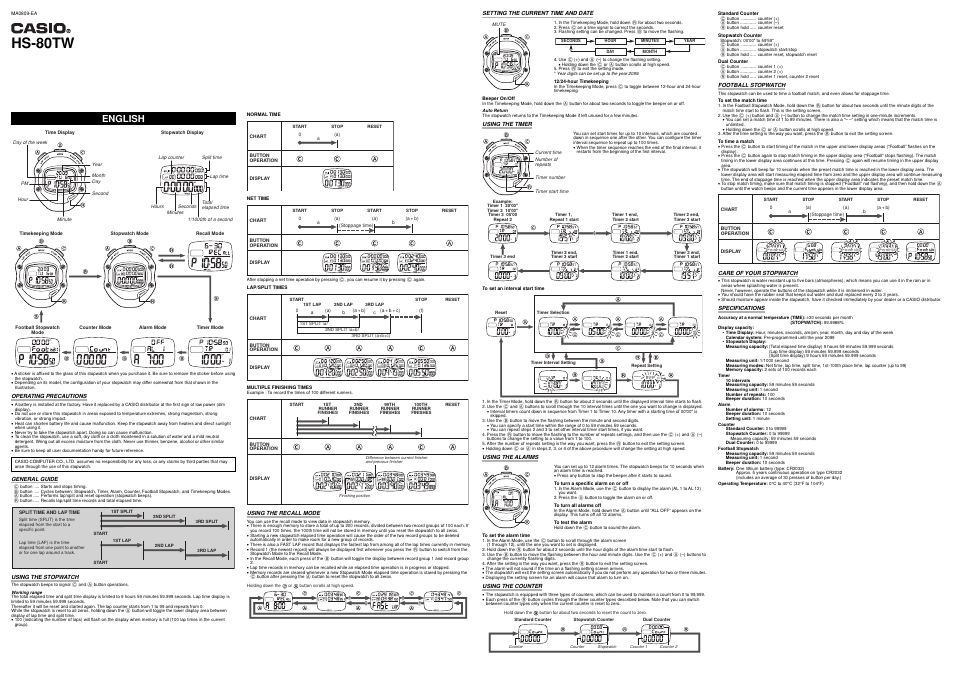 Casio HS-80TW User Manual | 1 page