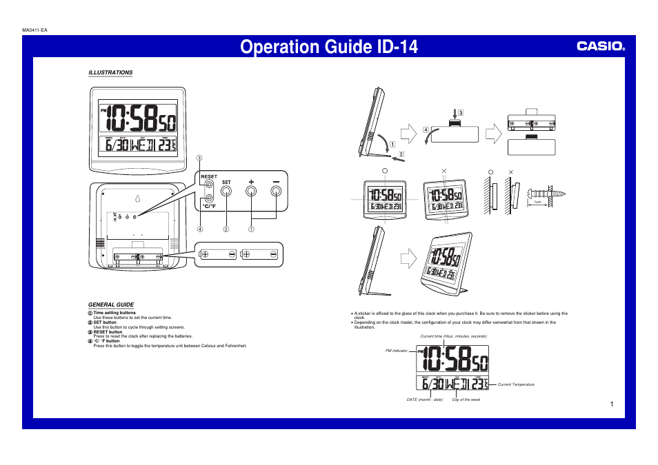 Casio ID-14 User Manual | 2 pages