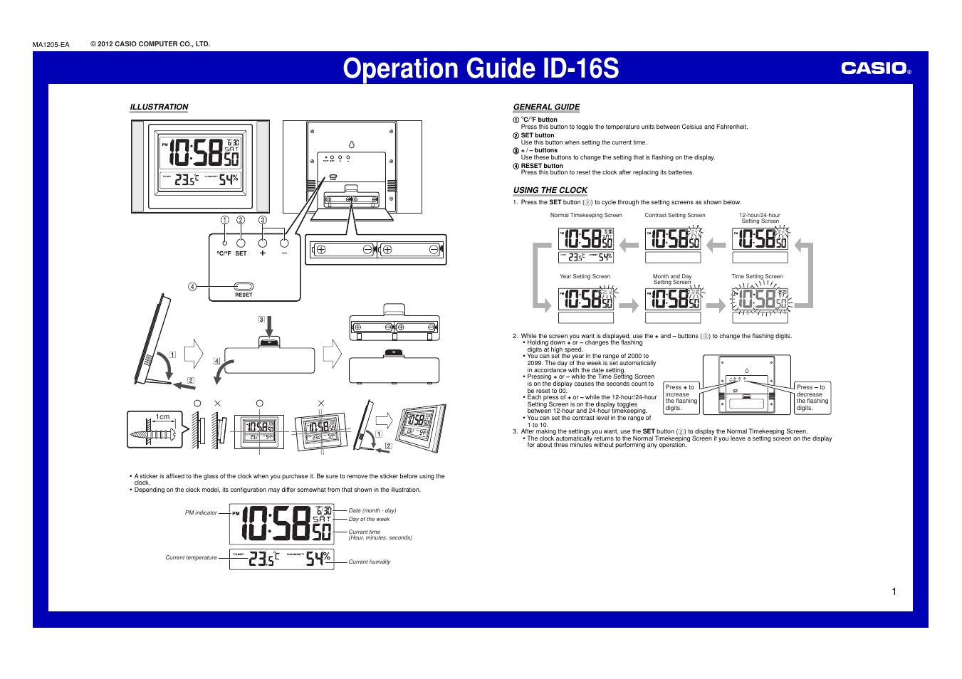 Casio ID-16S User Manual | 2 pages