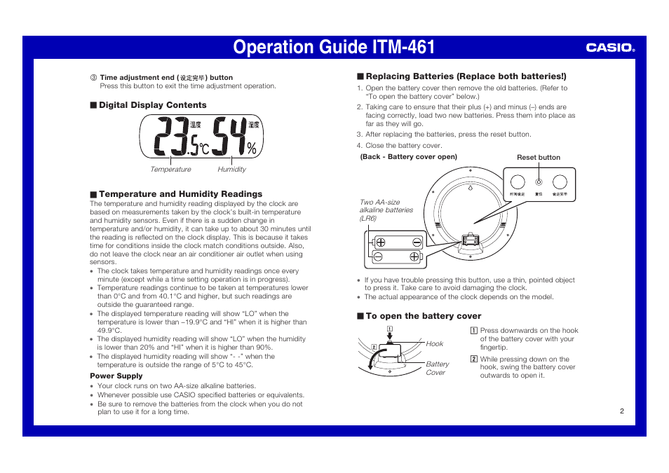 Operation guide itm-461 | Casio ITM-461 User Manual | Page 2 / 5
