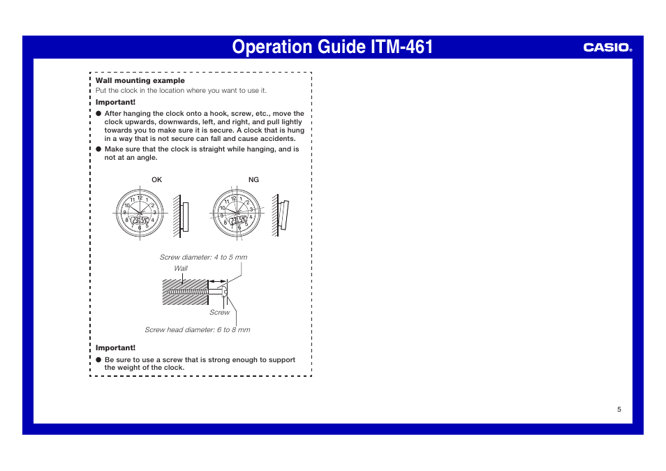 Operation guide itm-461 | Casio ITM-461 User Manual | Page 5 / 5