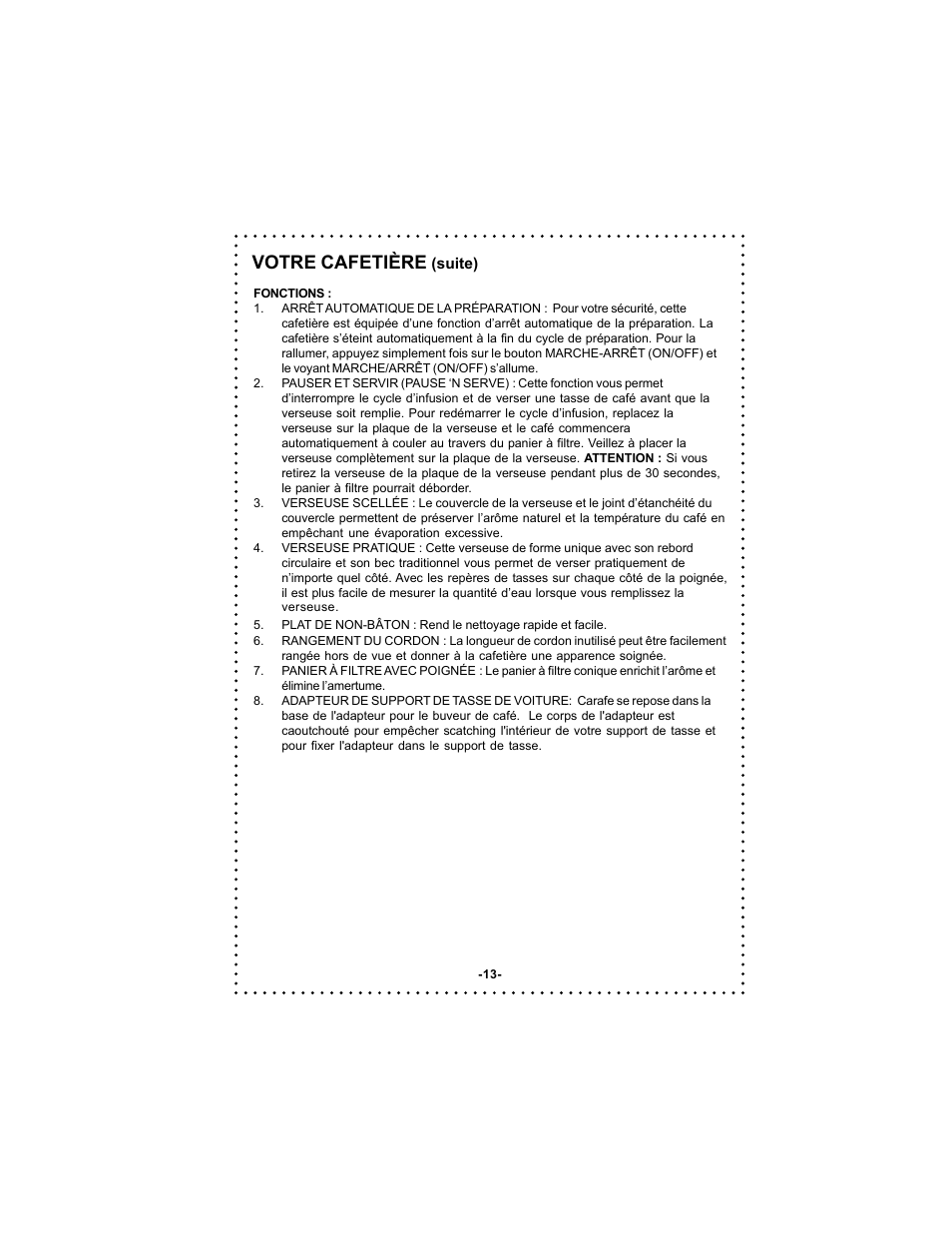 Votre cafetière | DeLonghi Coffee Makers User Manual | Page 13 / 38