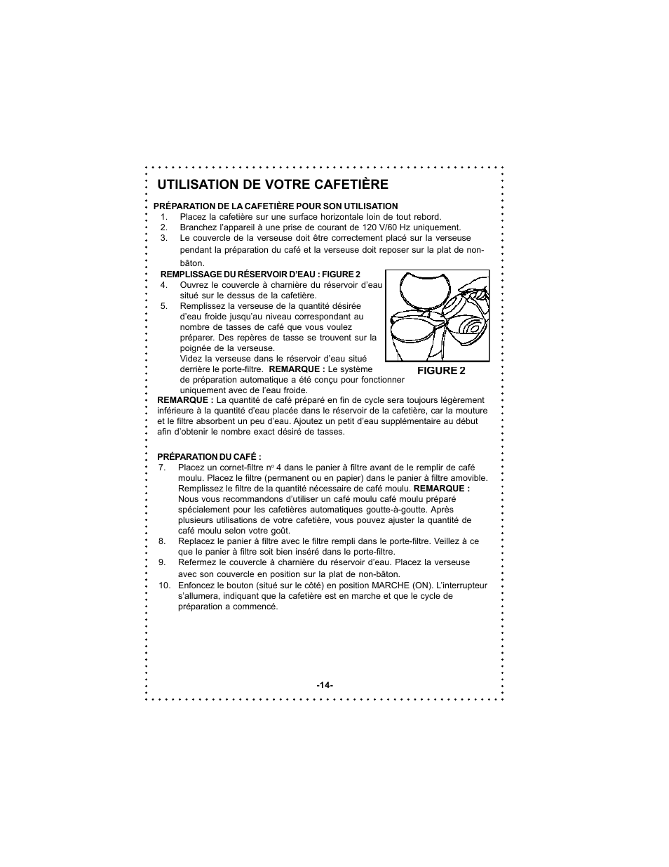 Utilisation de votre cafetière | DeLonghi Coffee Makers User Manual | Page 14 / 38