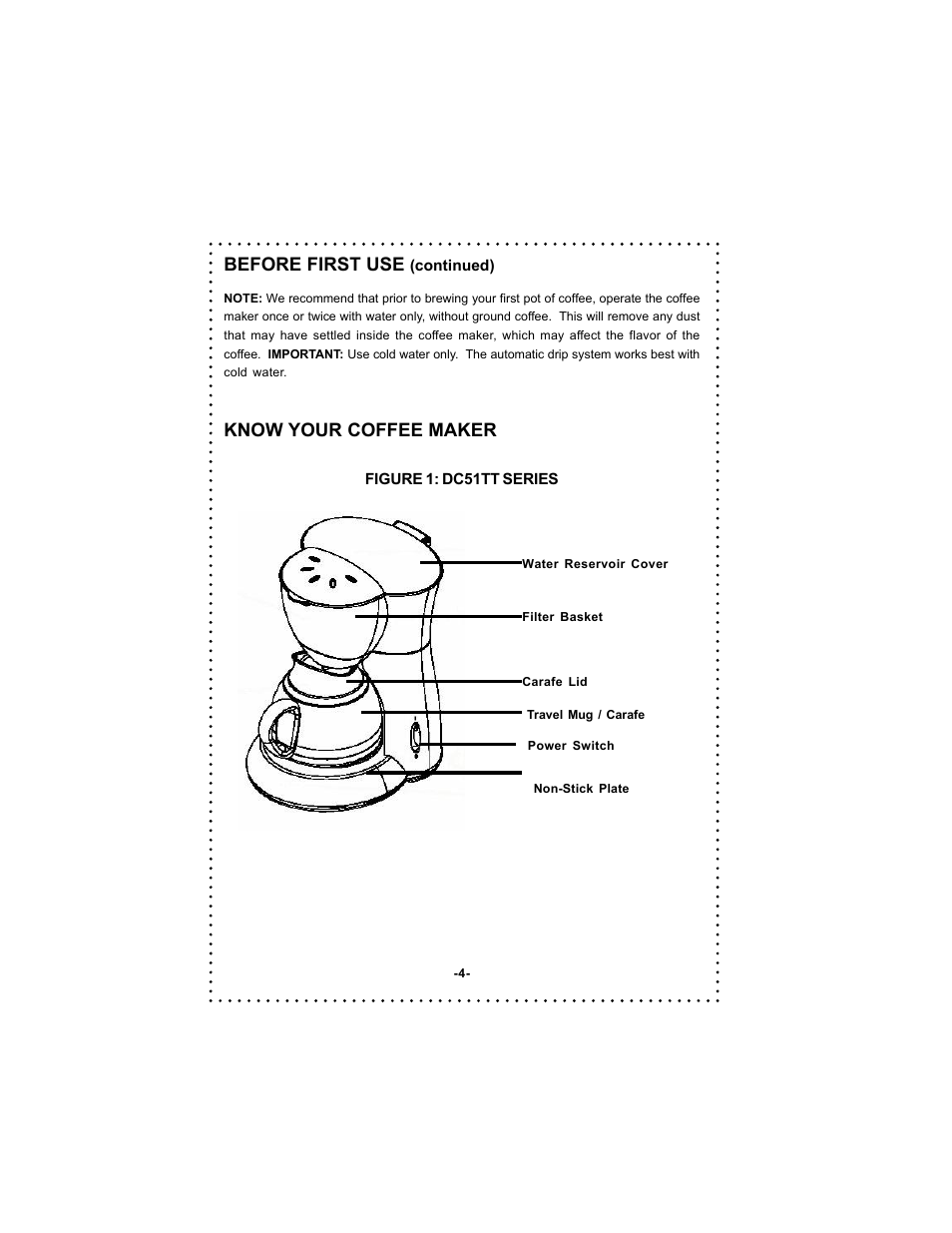 Know your coffee maker, Before first use | DeLonghi Coffee Makers User Manual | Page 4 / 38