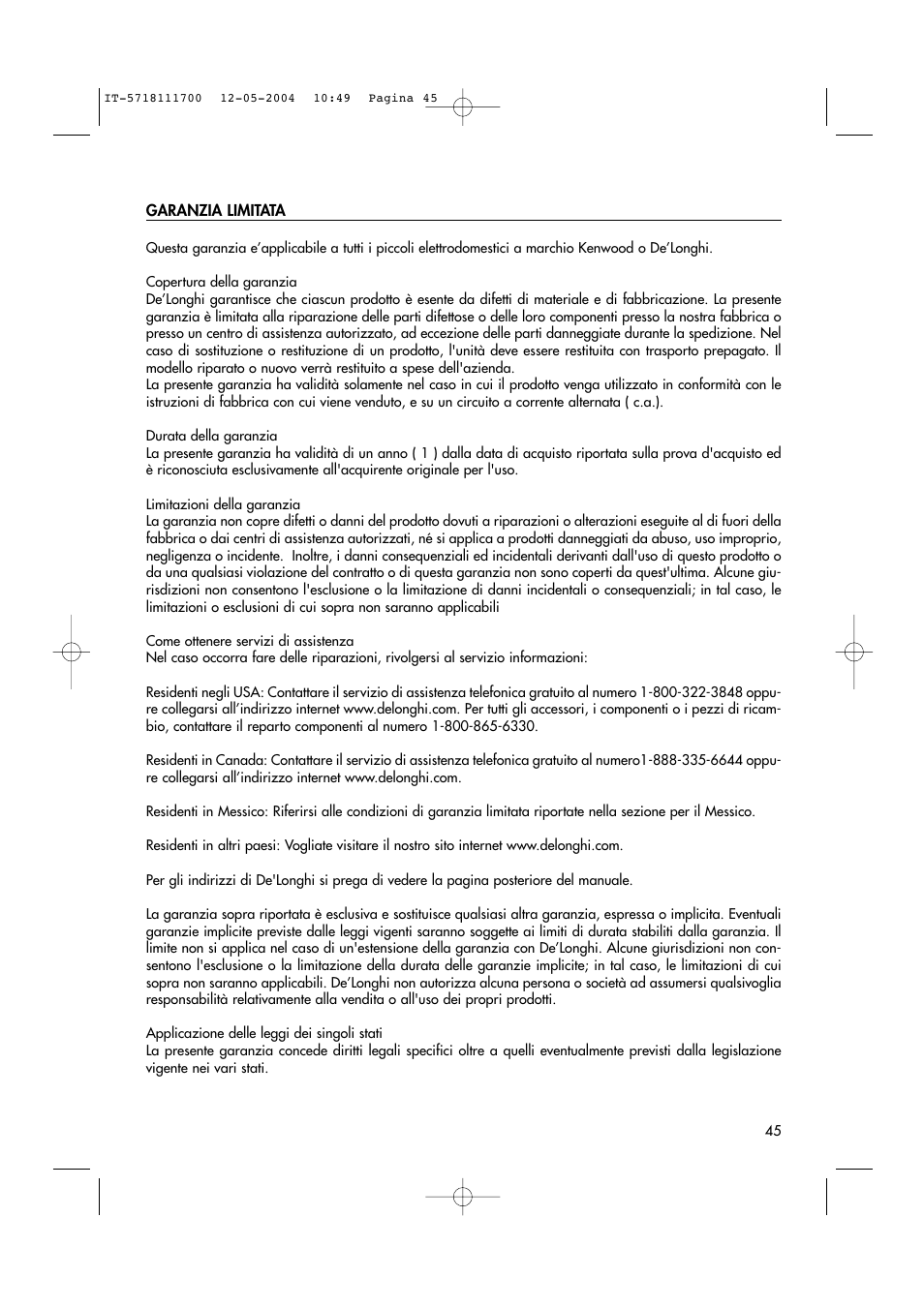 DeLonghi EO1200 Series User Manual | Page 45 / 46