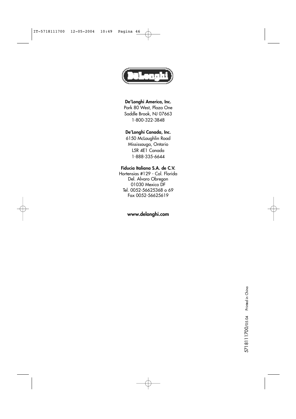 DeLonghi EO1200 Series User Manual | Page 46 / 46
