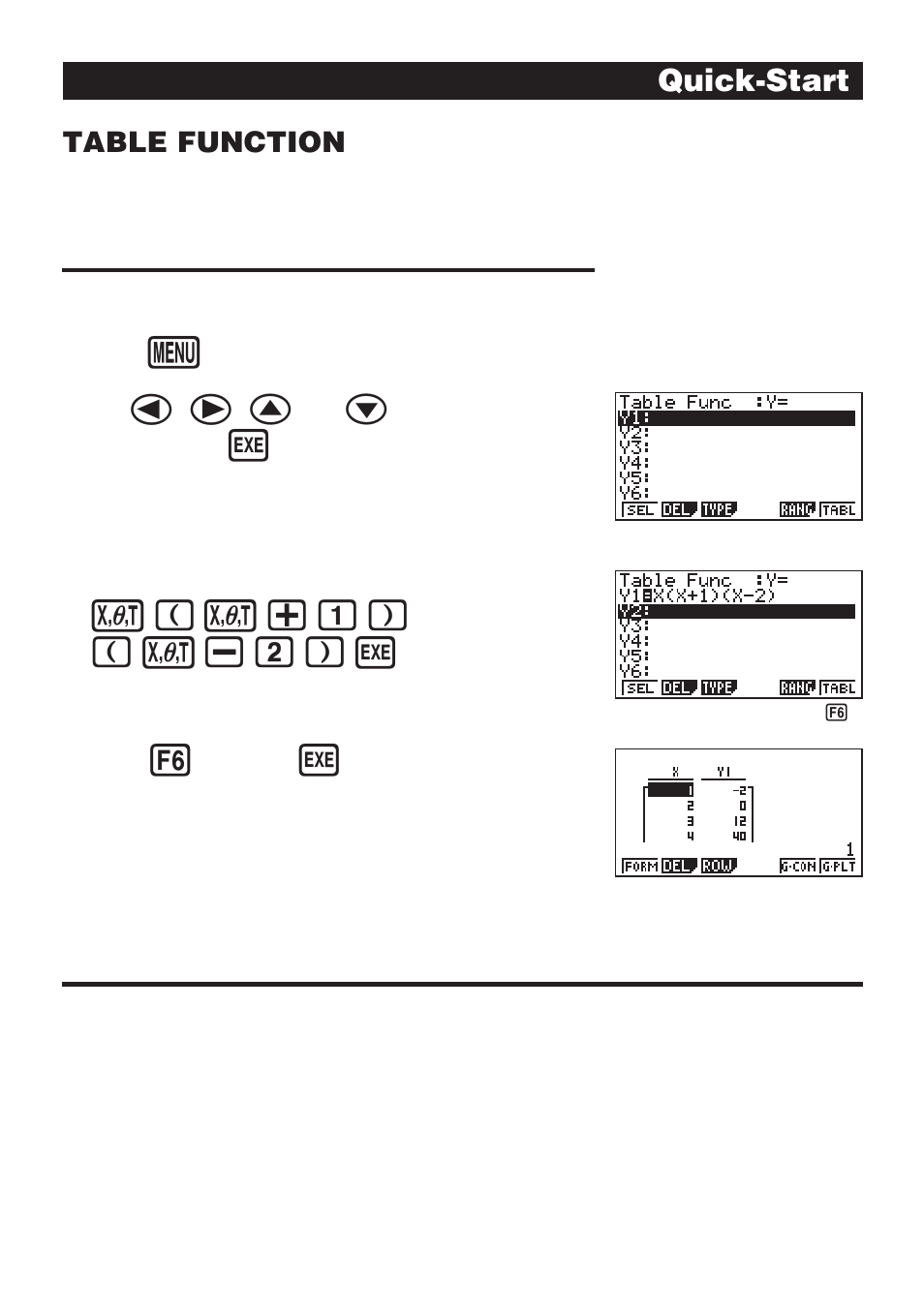 V(v+b) (v-c)w, Quick-start, Table function | Casio fx-9750G Getting Acquainted User Manual | Page 16 / 43