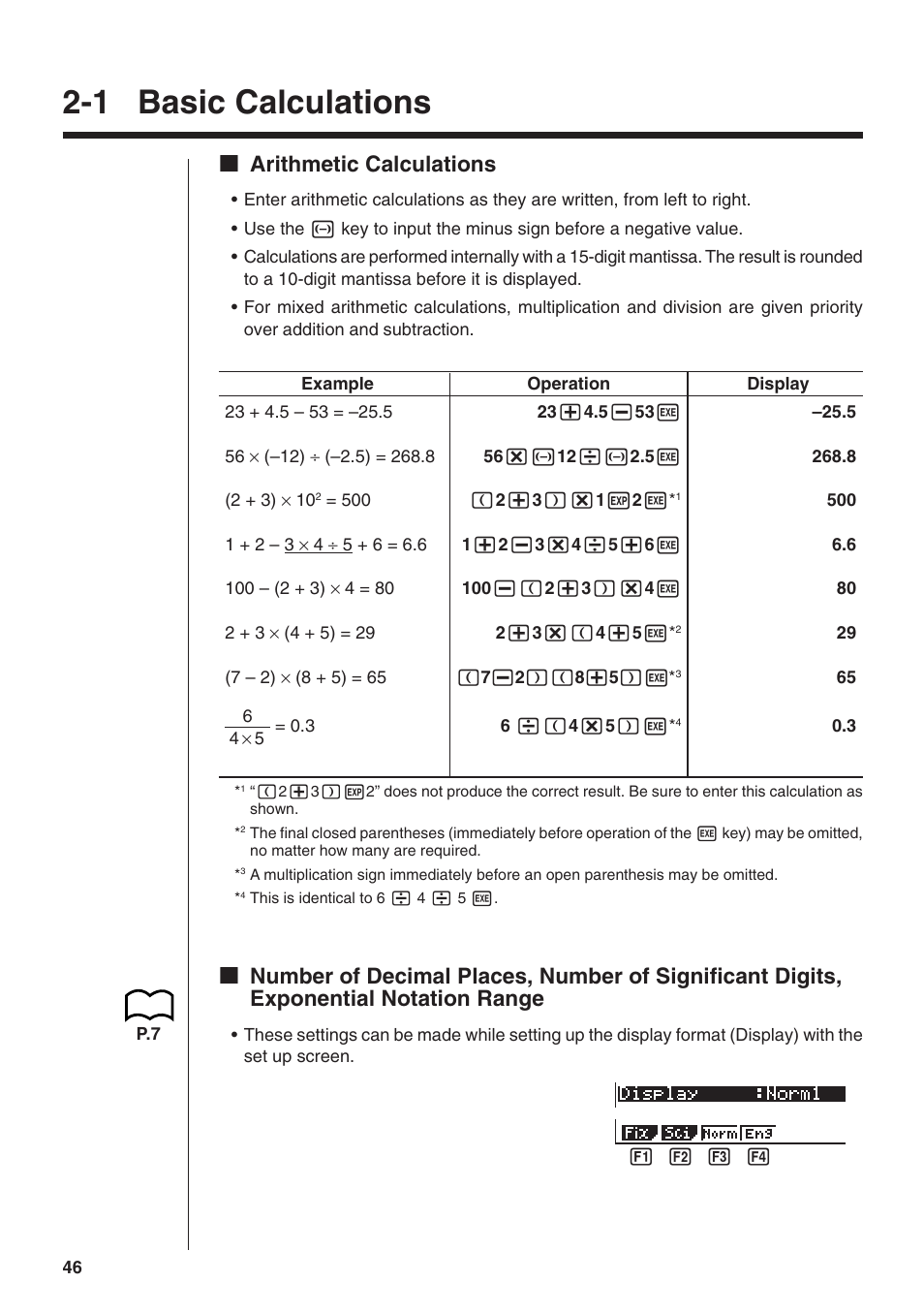 1 basic calculations, Kk arithmetic calculations | Casio fx-9750G Manual Calculations User Manual | Page 2 / 18