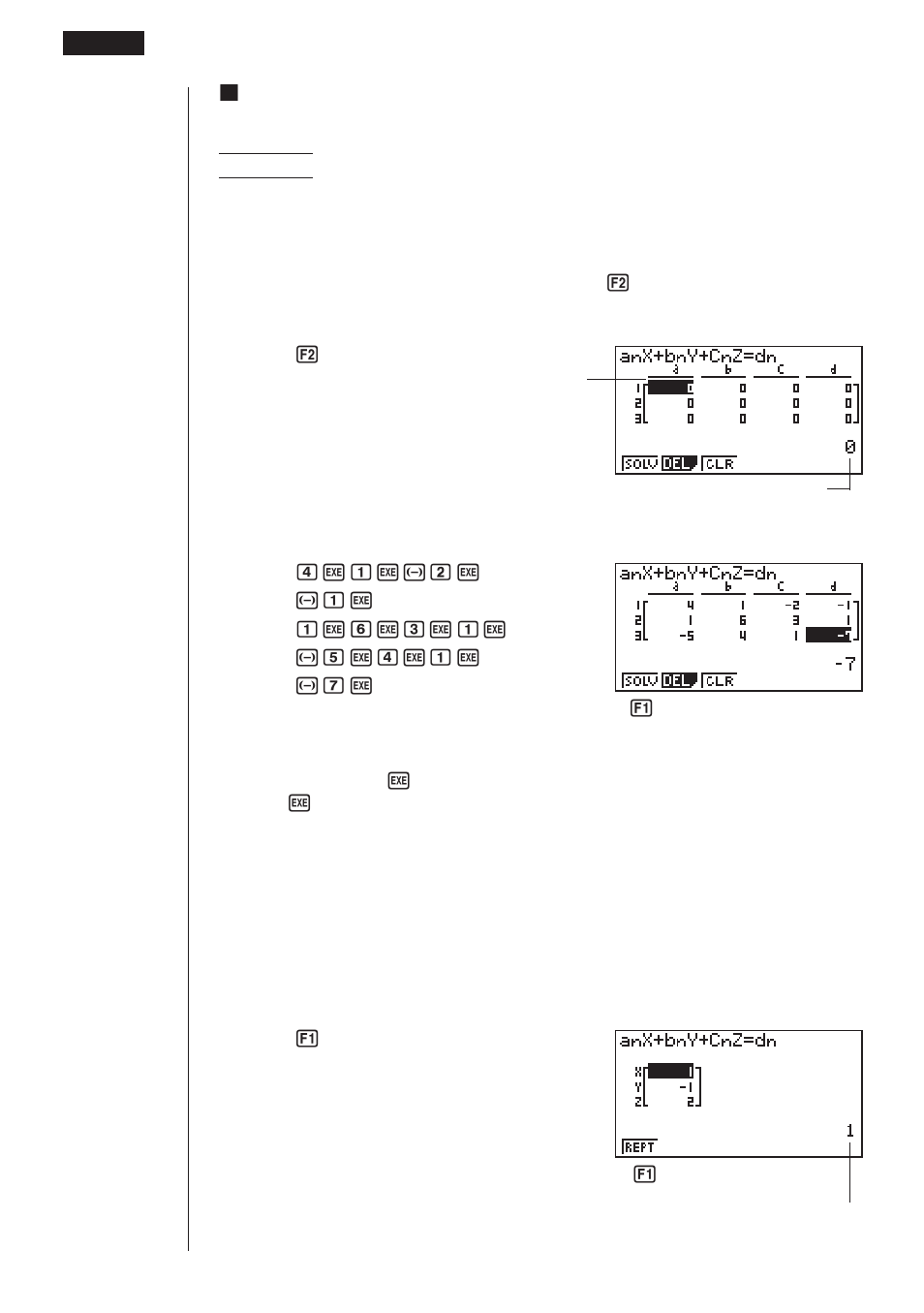 Ksolving linear equations with three unknowns | Casio fx-9750G Equation Calculations User Manual | Page 4 / 9
