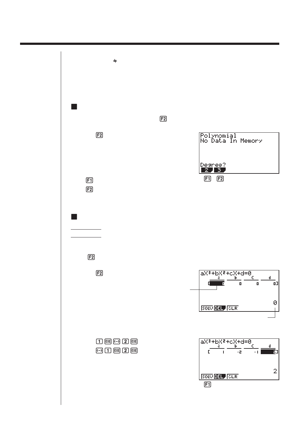 3 quadratic and cubic equations, Kentering the quadratic/cubic equation mode, Ksolving a quadratic or cubic equation | Casio fx-9750G Equation Calculations User Manual | Page 6 / 9