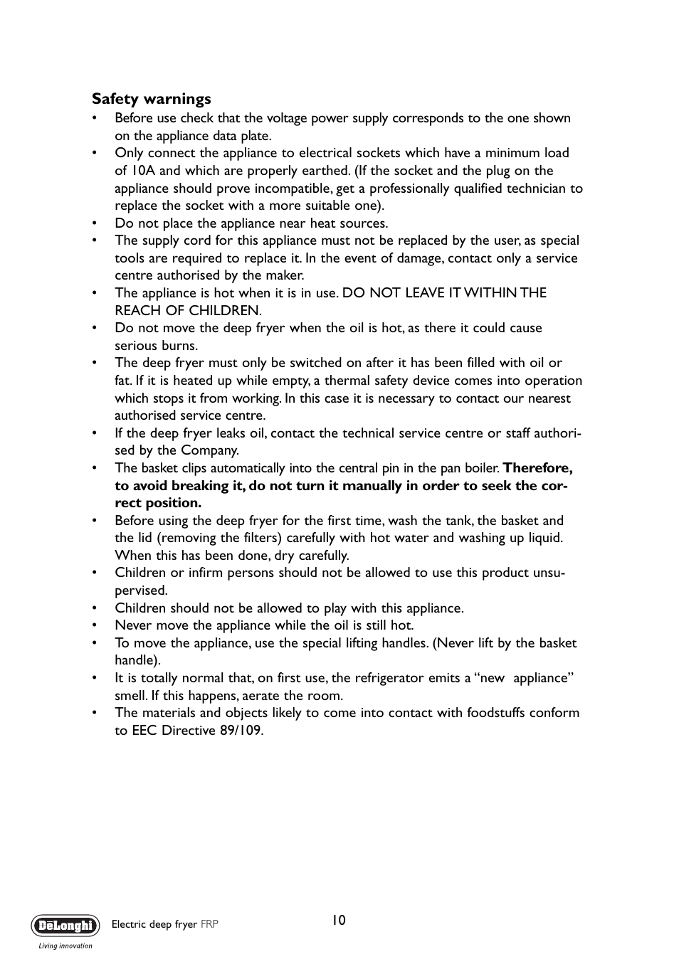 DeLonghi FRP User Manual | Page 10 / 12