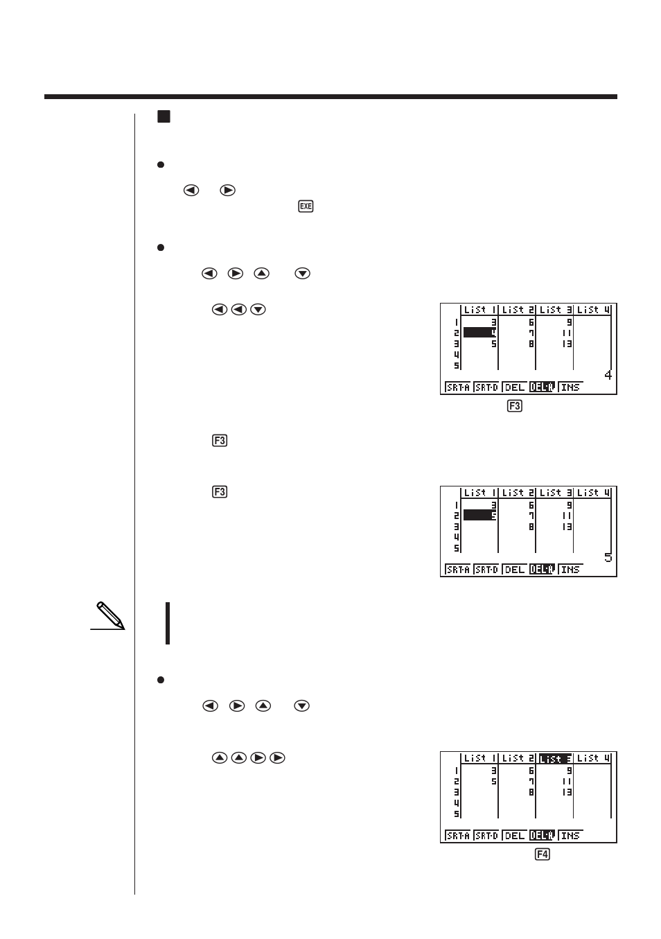 2 editing and rearranging lists | Casio fx-9750G List Function User Manual | Page 6 / 20