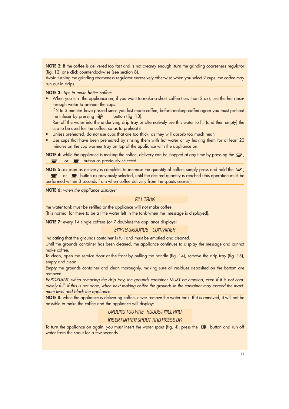 Fill tank, Empty grounds container | DeLonghi EAM3500 User Manual | Page 11 / 23