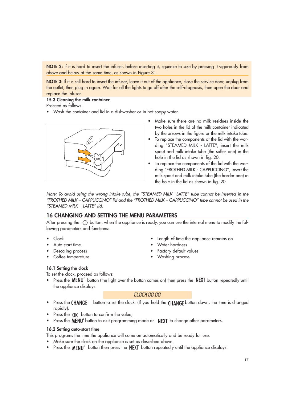 Clock 00:00 | DeLonghi EAM3500 User Manual | Page 17 / 23