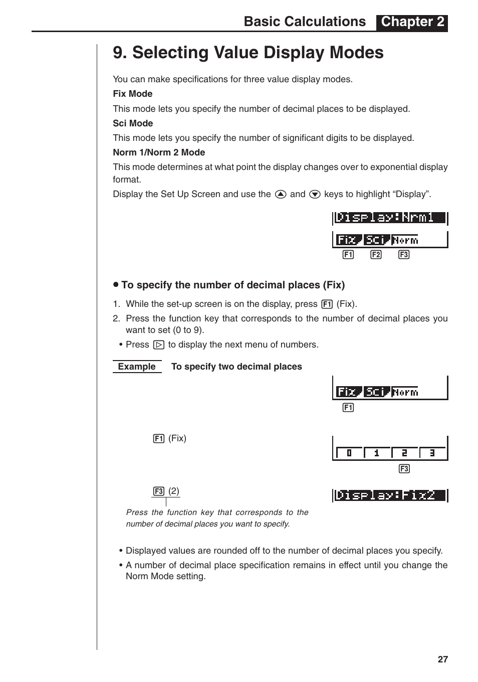 Selecting value display modes, Basic calculations chapter 2 | Casio fx-7400G PLUS Basic Operation User Manual | Page 15 / 30