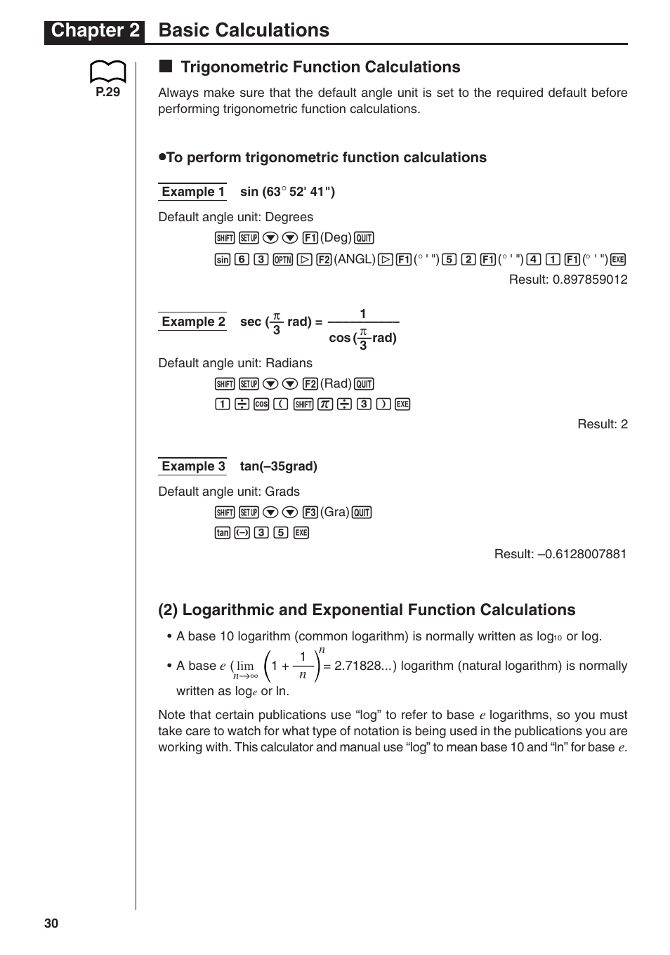 Chapter 2 basic calculations, Kk trigonometric function calculations | Casio fx-7400G PLUS Basic Operation User Manual | Page 18 / 30