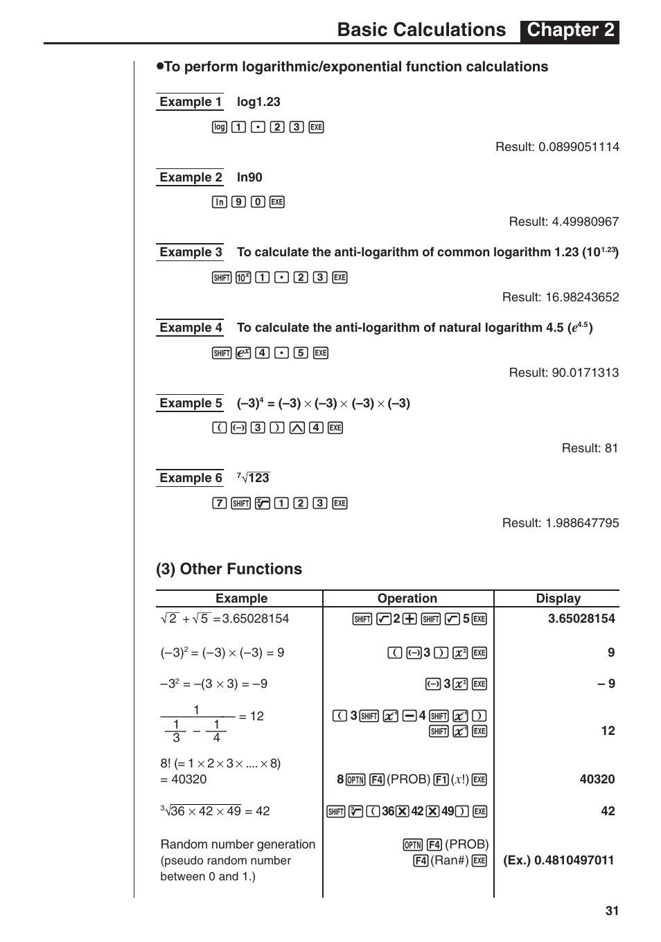 Basic calculations chapter 2, 3) other functions | Casio fx-7400G PLUS Basic Operation User Manual | Page 19 / 30