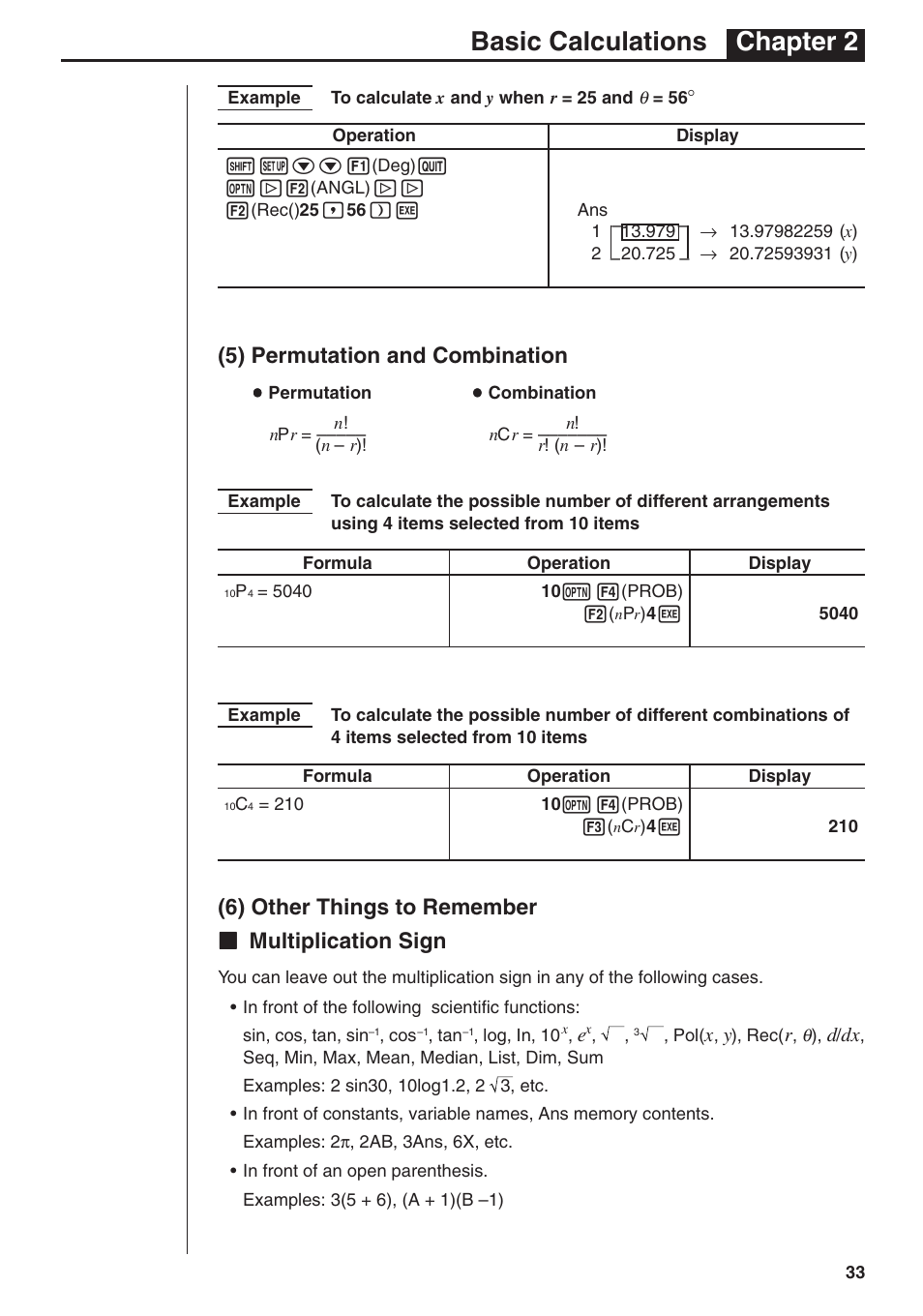 Basic calculations chapter 2, 5) permutation and combination | Casio fx-7400G PLUS Basic Operation User Manual | Page 21 / 30