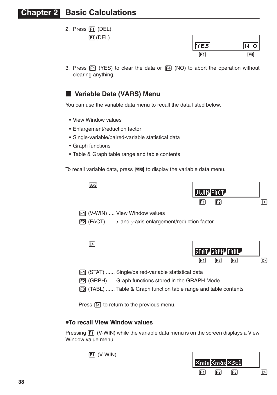 Chapter 2 basic calculations, Kk variable data (vars) menu | Casio fx-7400G PLUS Basic Operation User Manual | Page 26 / 30