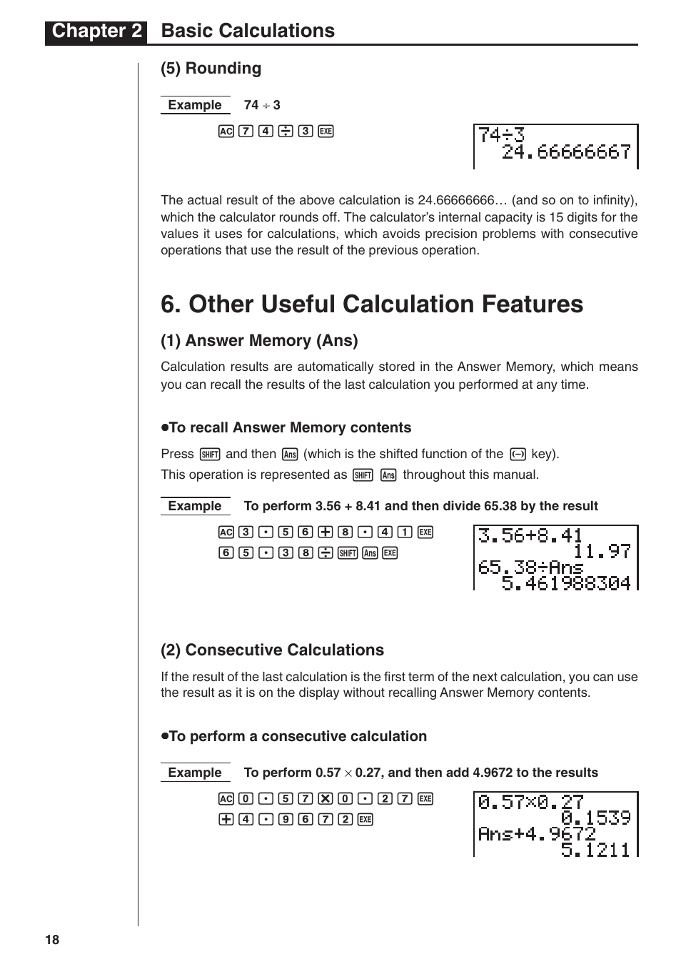 Other useful calculation features, Chapter 2 basic calculations | Casio fx-7400G PLUS Basic Operation User Manual | Page 6 / 30