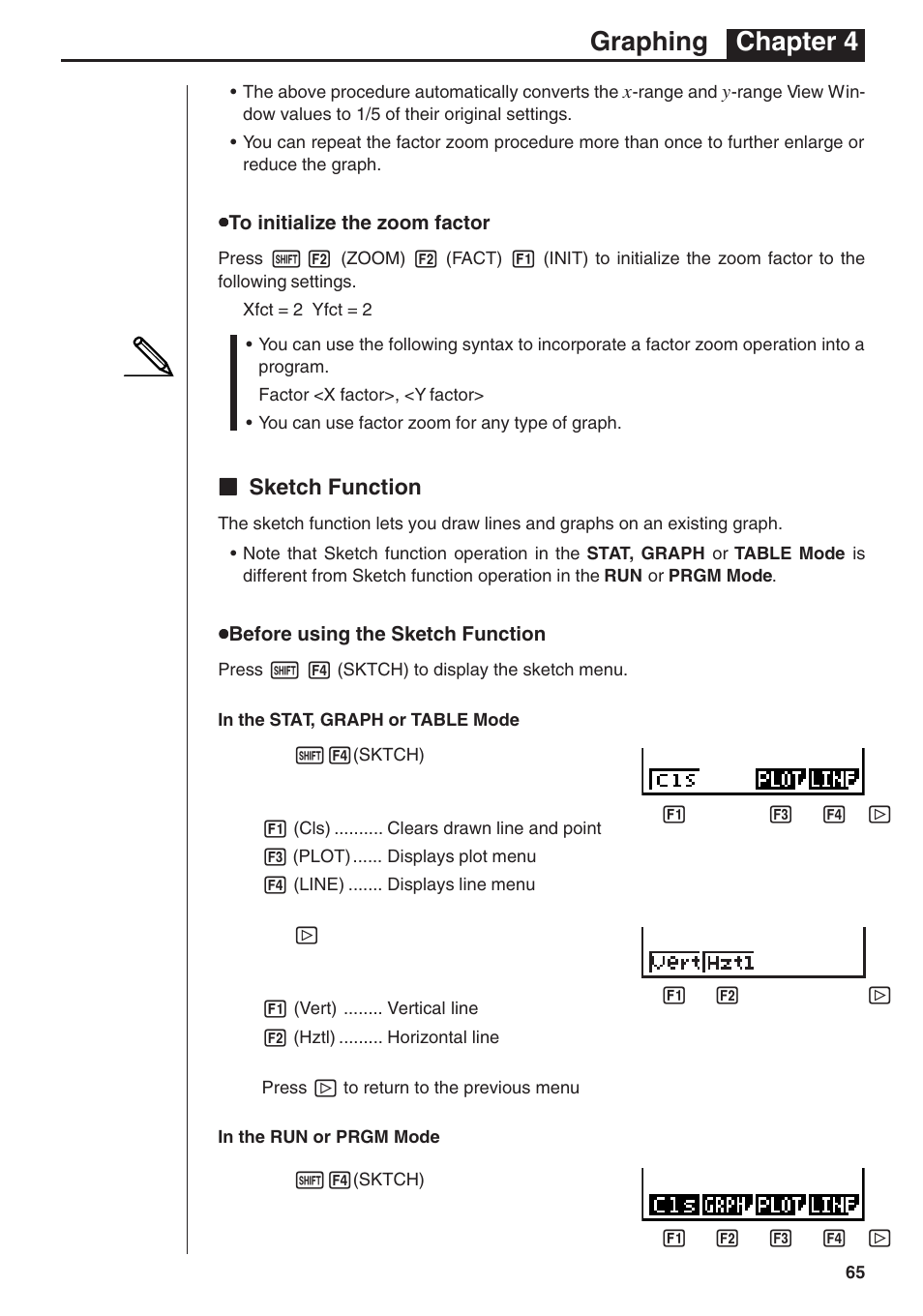 Graphing chapter 4, Kk sketch function | Casio fx-7400G PLUS Graphing User Manual | Page 19 / 26