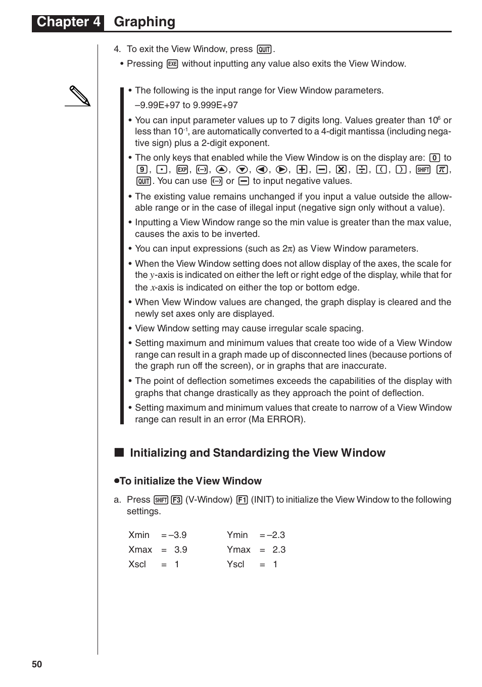 Chapter 4 graphing, Kk initializing and standardizing the view window | Casio fx-7400G PLUS Graphing User Manual | Page 4 / 26