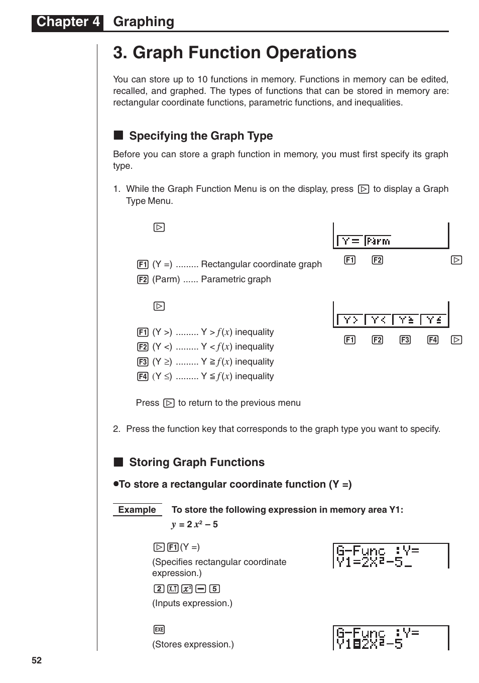 Graph function operations, Chapter 4 graphing | Casio fx-7400G PLUS Graphing User Manual | Page 6 / 26