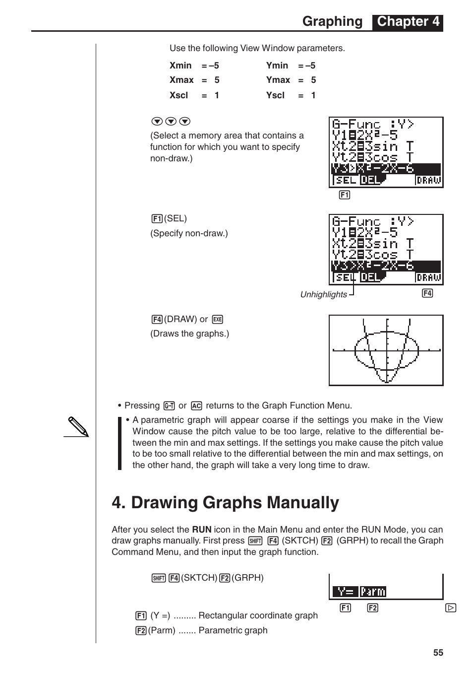 Drawing graphs manually, Graphing chapter 4 | Casio fx-7400G PLUS Graphing User Manual | Page 9 / 26