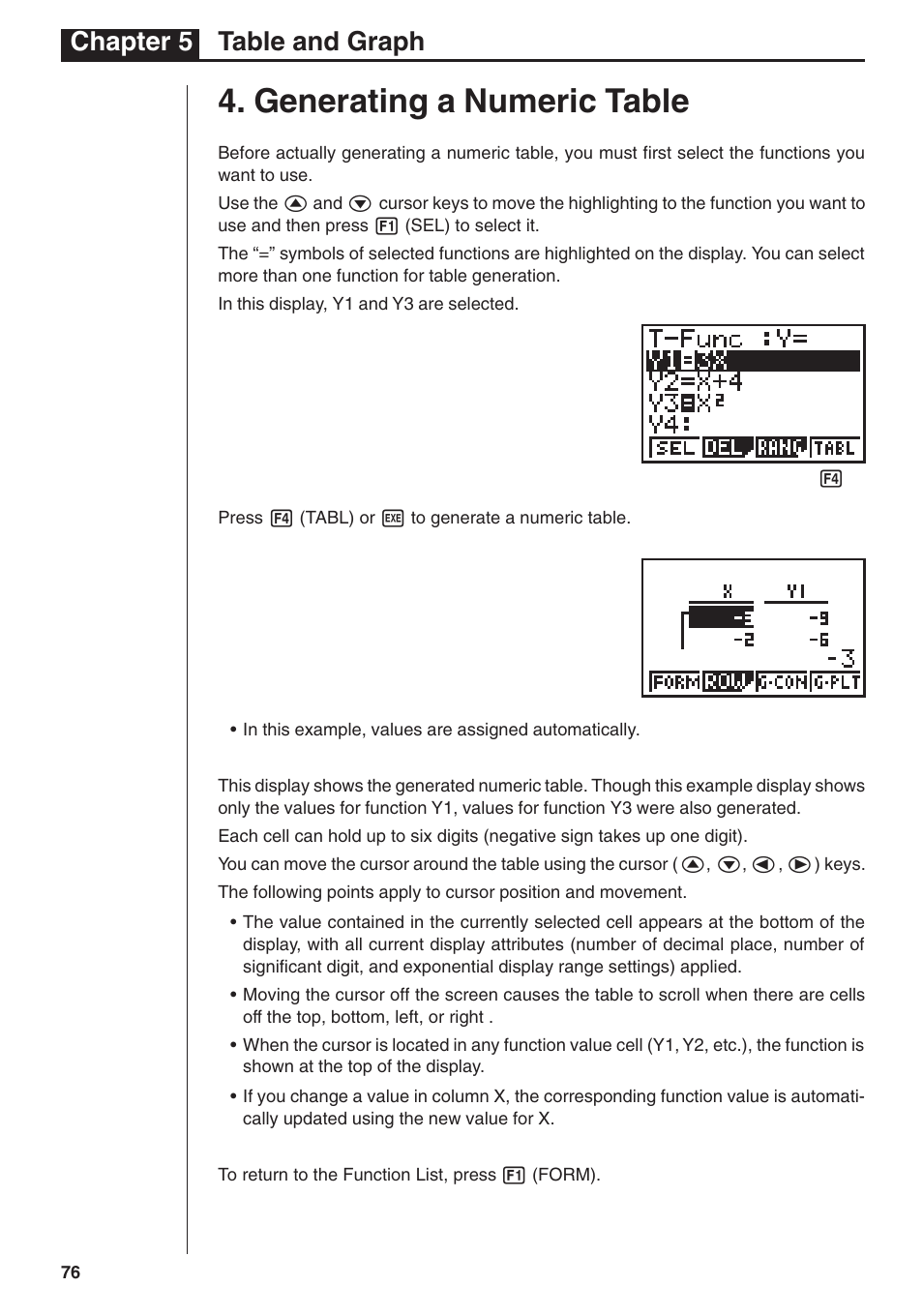 Generating a numeric table, Chapter 5 table and graph | Casio fx-7400G PLUS Table & Graph User Manual | Page 4 / 6