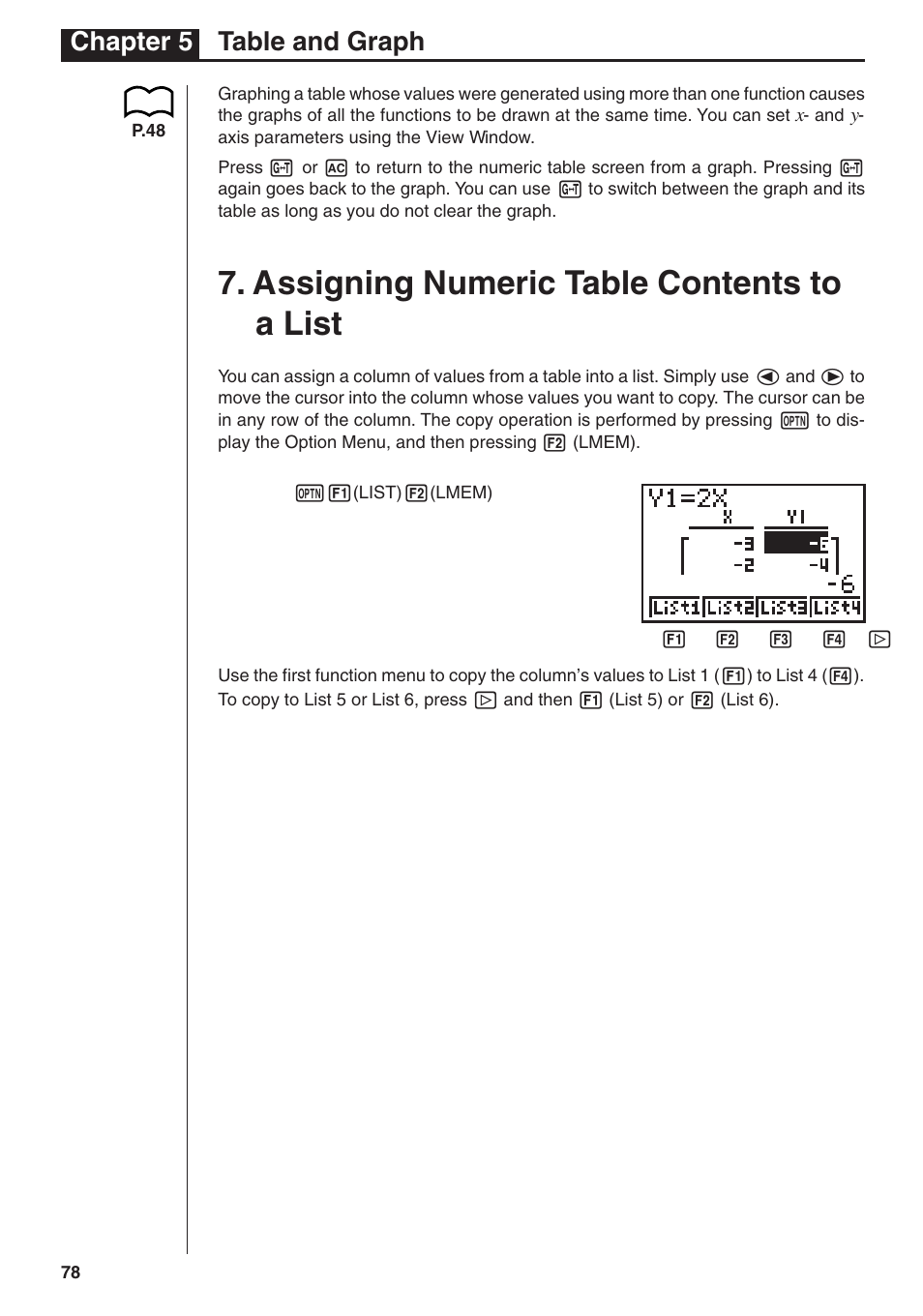 Assigning numeric table contents to a list, Chapter 5 table and graph | Casio fx-7400G PLUS Table & Graph User Manual | Page 6 / 6