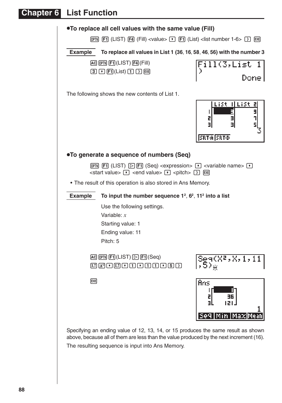 Chapter 6 list function | Casio fx-7400G PLUS List Function User Manual | Page 10 / 16