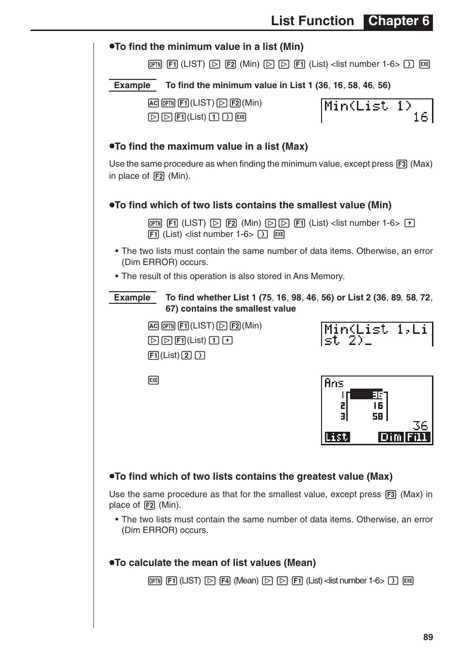 List function chapter 6 | Casio fx-7400G PLUS List Function User Manual | Page 11 / 16