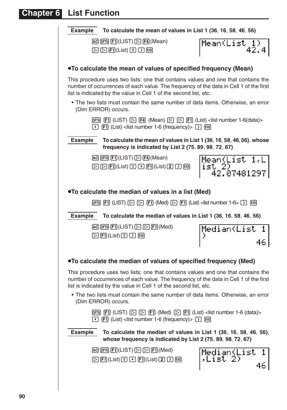 Chapter 6 list function | Casio fx-7400G PLUS List Function User Manual | Page 12 / 16