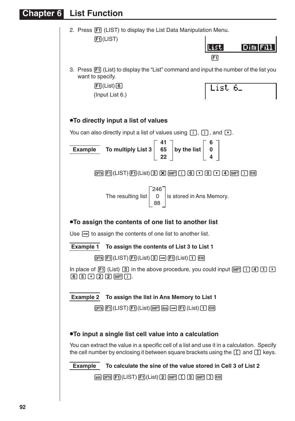 Chapter 6 list function | Casio fx-7400G PLUS List Function User Manual | Page 14 / 16