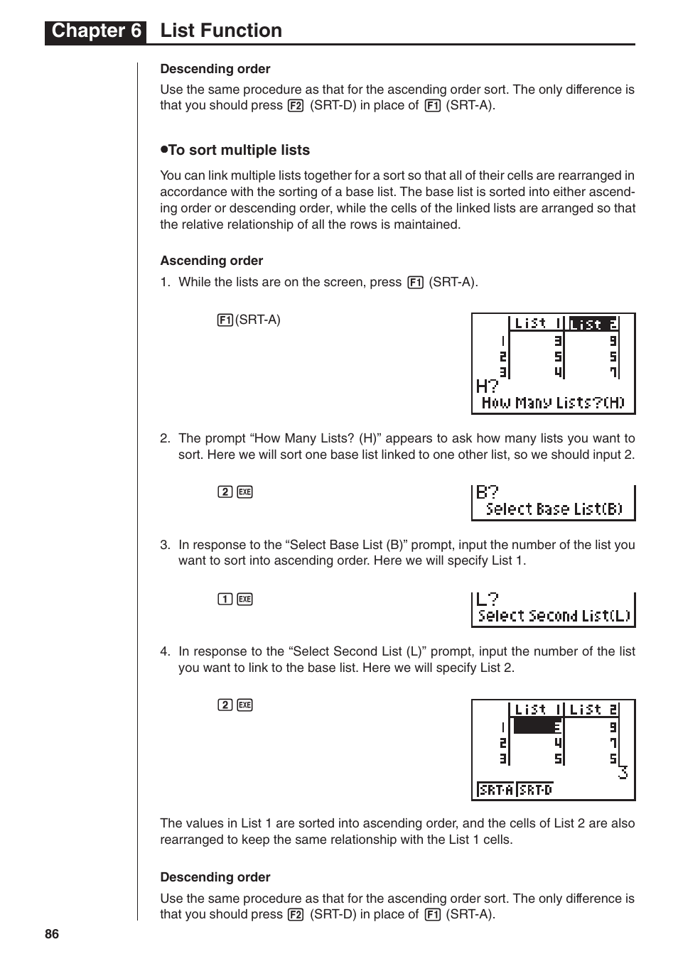 Chapter 6 list function | Casio fx-7400G PLUS List Function User Manual | Page 8 / 16