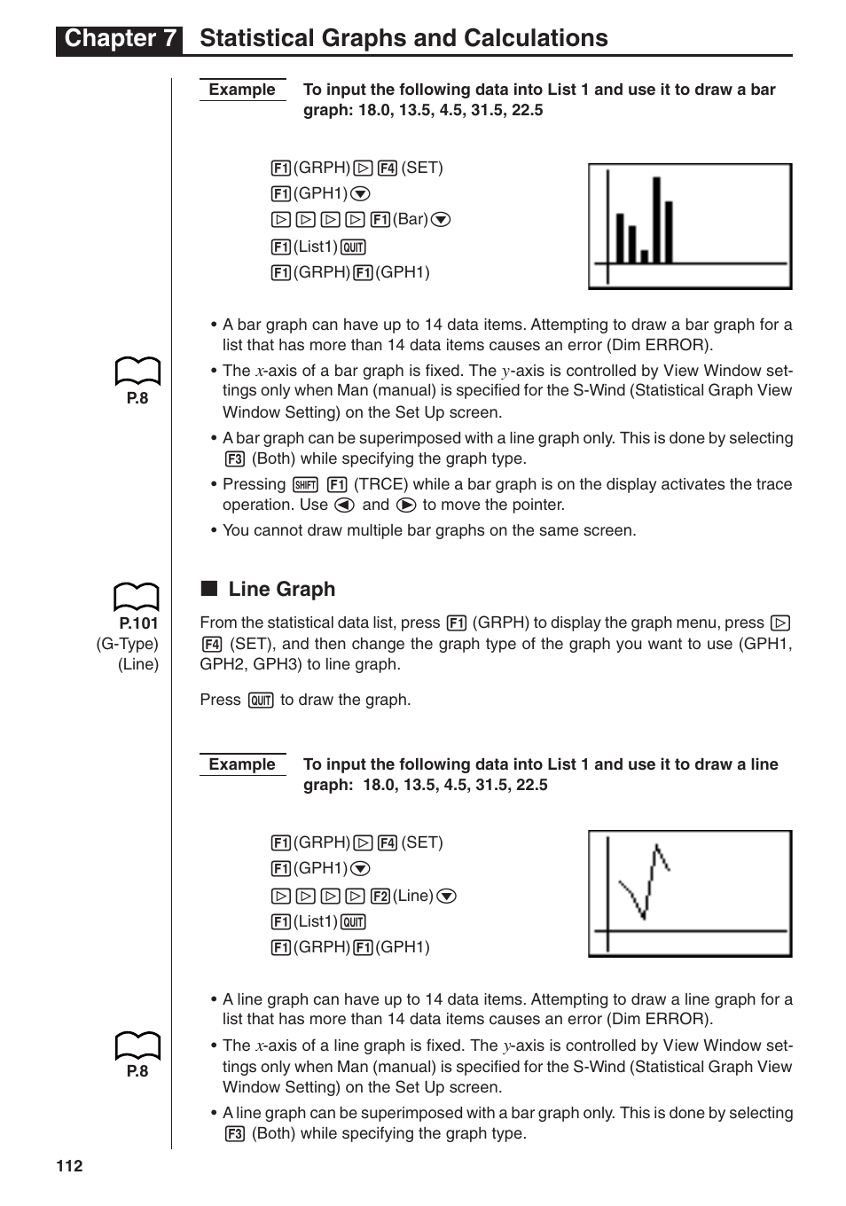 Chapter 7 statistical graphs and calculations, Kk line graph | Casio fx-7400G PLUS Statistical Graphs and Calculations User Manual | Page 18 / 30