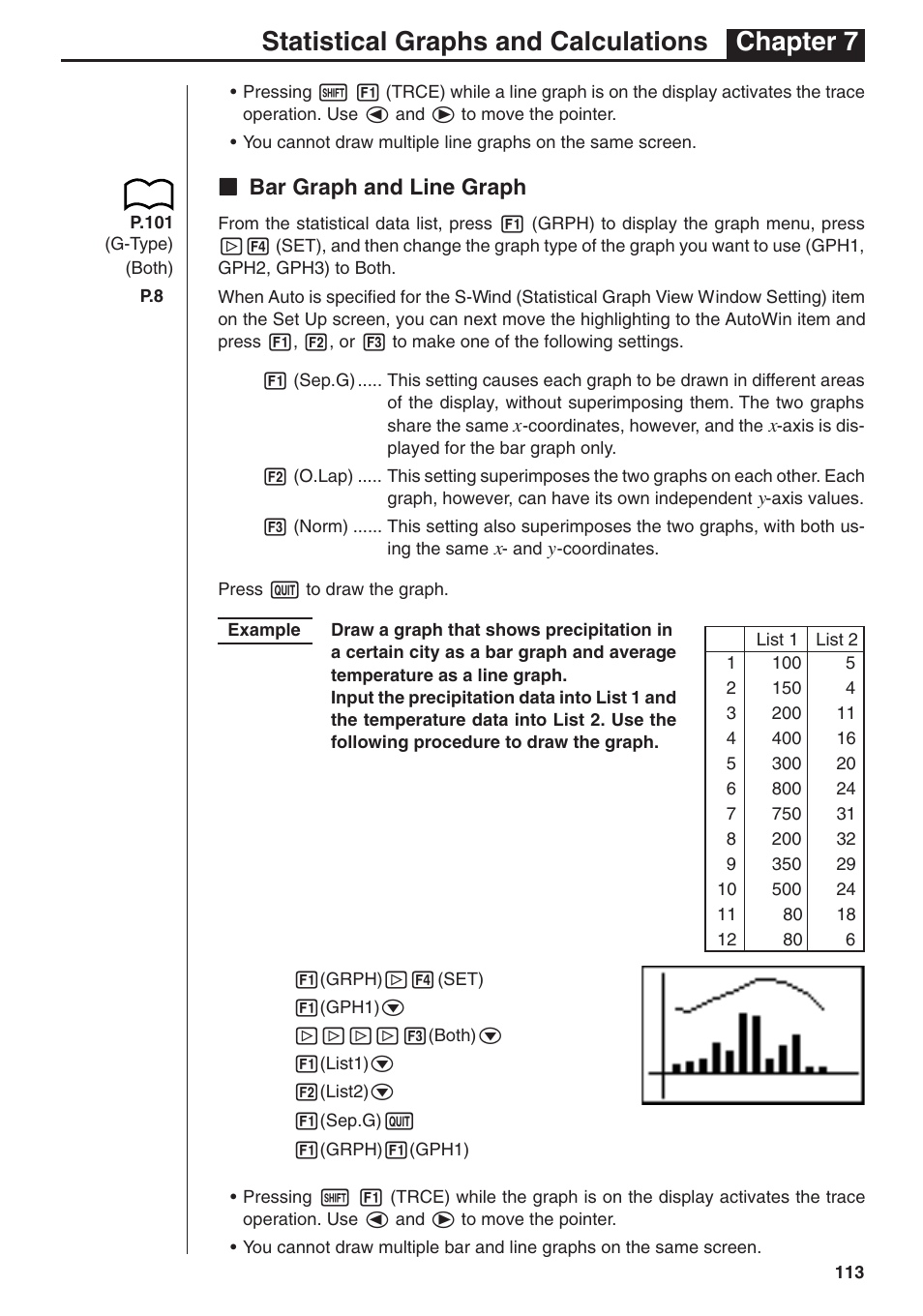 Statistical graphs and calculations chapter 7, Kk bar graph and line graph | Casio fx-7400G PLUS Statistical Graphs and Calculations User Manual | Page 19 / 30
