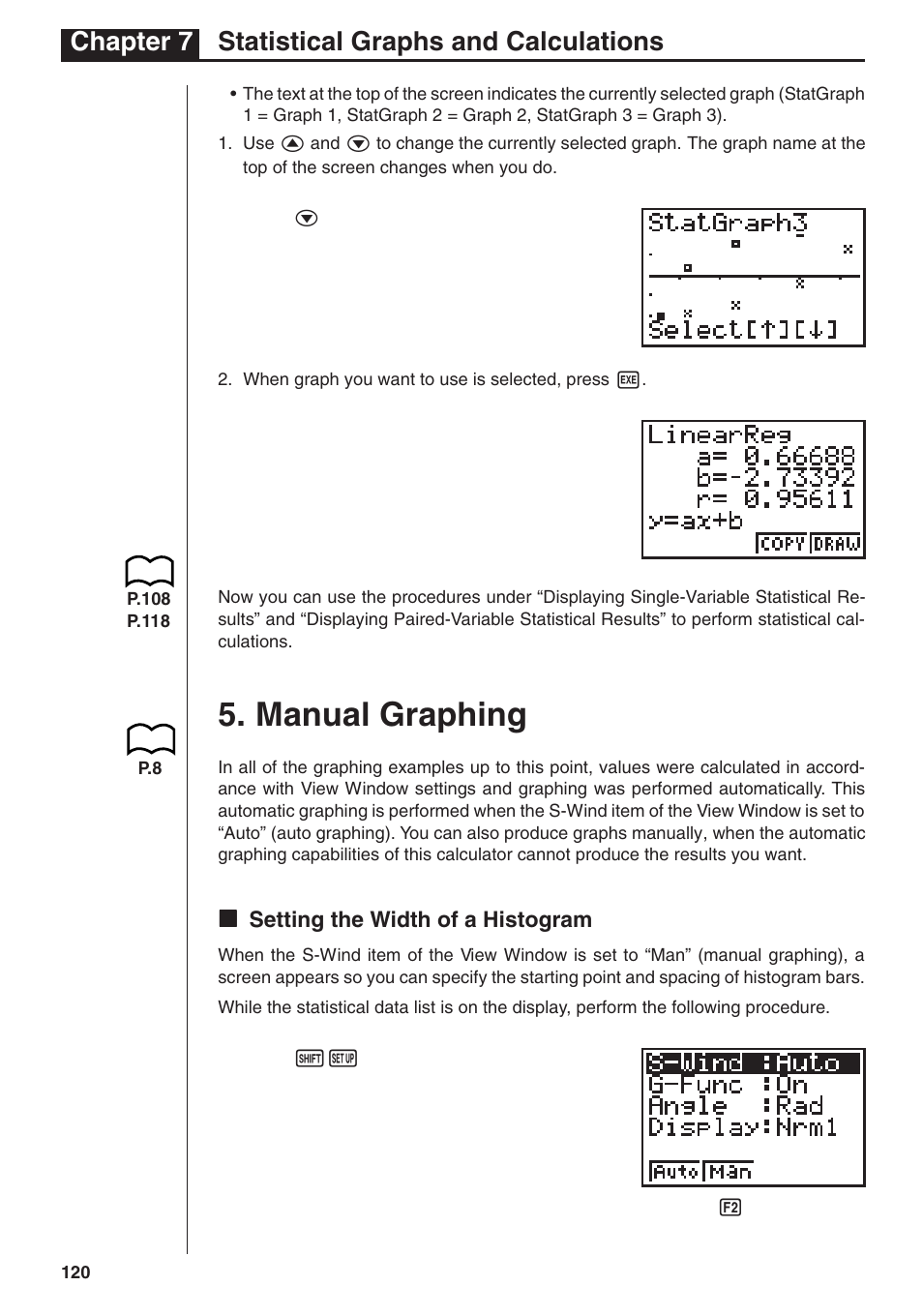 Manual graphing, Chapter 7 statistical graphs and calculations | Casio fx-7400G PLUS Statistical Graphs and Calculations User Manual | Page 26 / 30