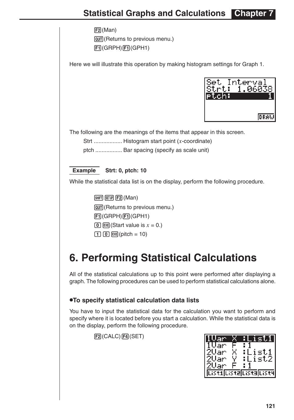 Performing statistical calculations, Statistical graphs and calculations chapter 7 | Casio fx-7400G PLUS Statistical Graphs and Calculations User Manual | Page 27 / 30