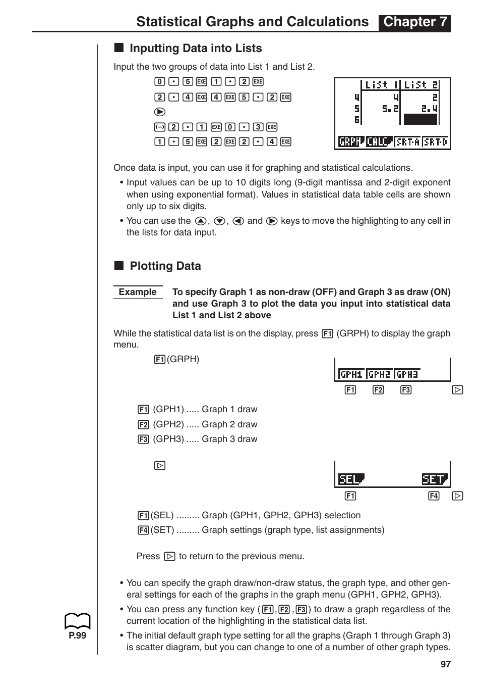 Statistical graphs and calculations chapter 7, Kk inputting data into lists, Kk plotting data | Casio fx-7400G PLUS Statistical Graphs and Calculations User Manual | Page 3 / 30
