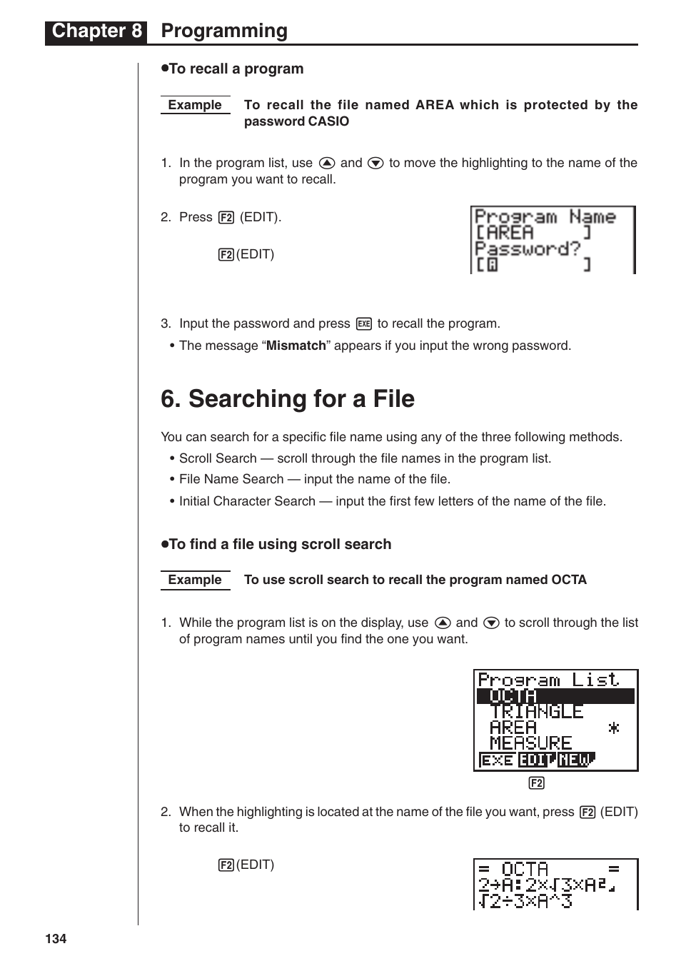 Searching for a file, Chapter 8 programming | Casio fx-7400G PLUS Programming User Manual | Page 10 / 38