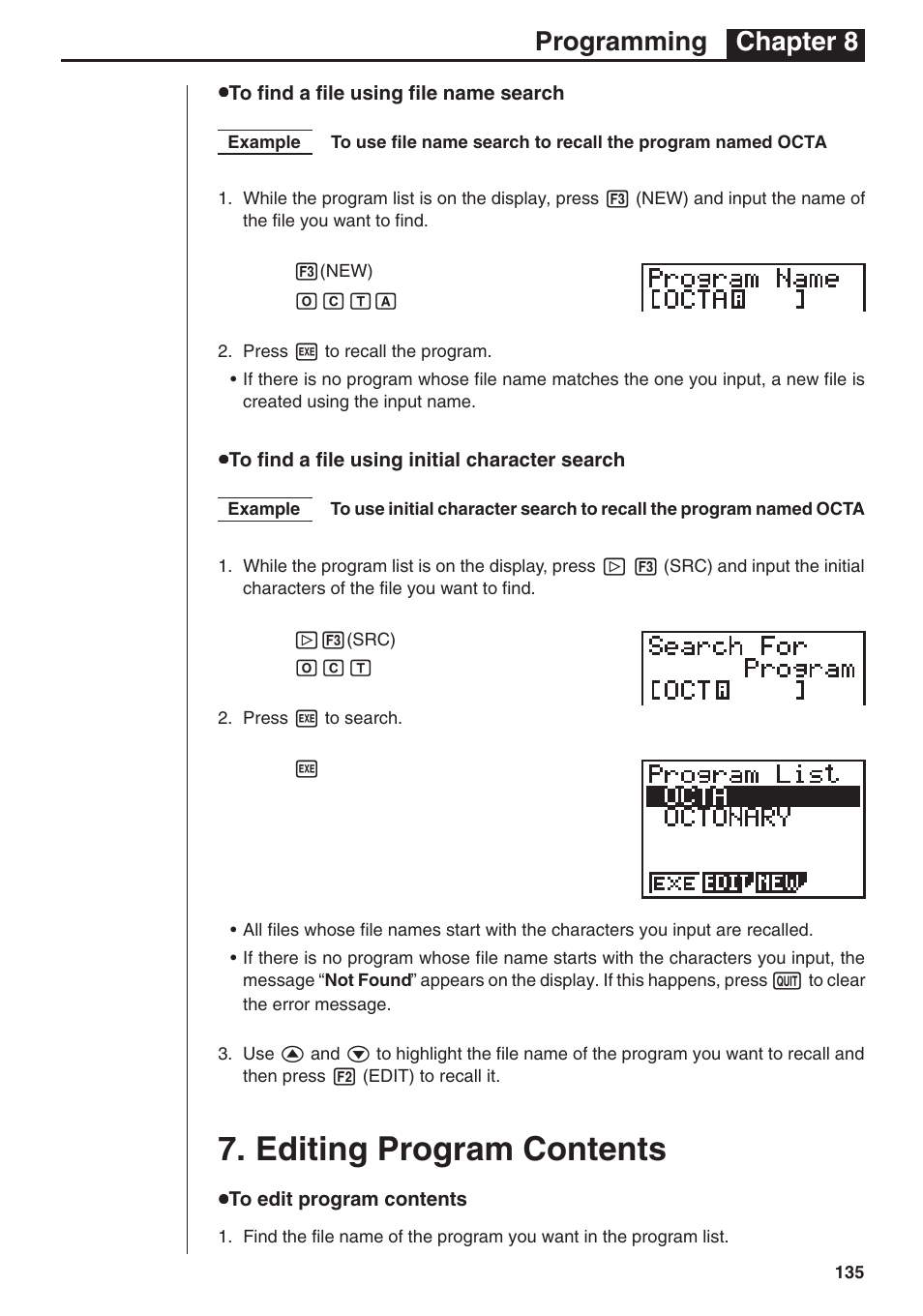 Editing program contents, Programming chapter 8 | Casio fx-7400G PLUS Programming User Manual | Page 11 / 38