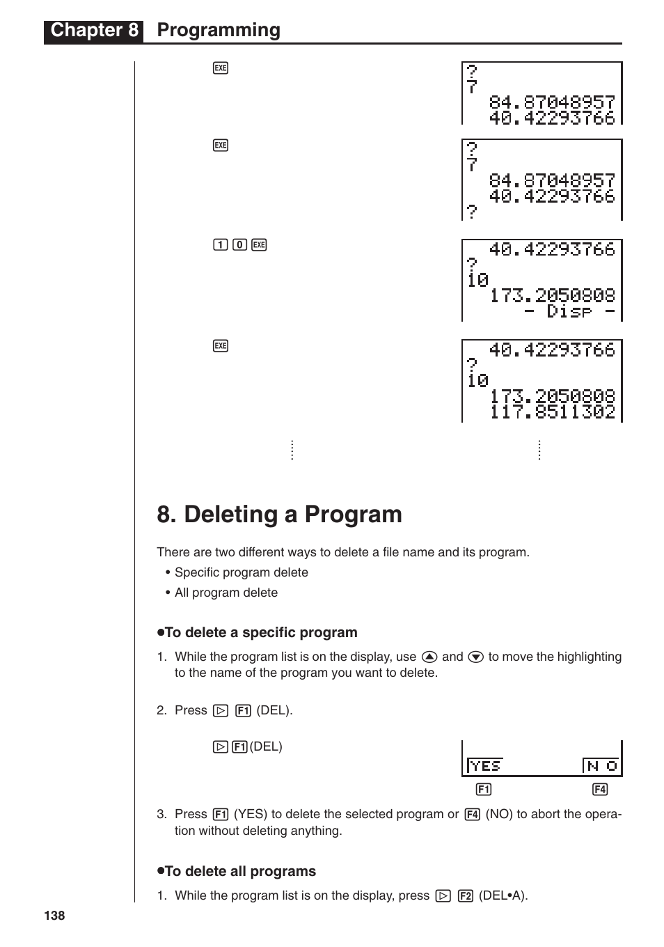 Deleting a program, Chapter 8 programming | Casio fx-7400G PLUS Programming User Manual | Page 14 / 38